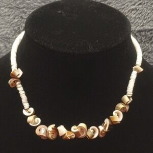 Boho Seashell Necklace White Cord Swirl Shell Beads Beach Vacation